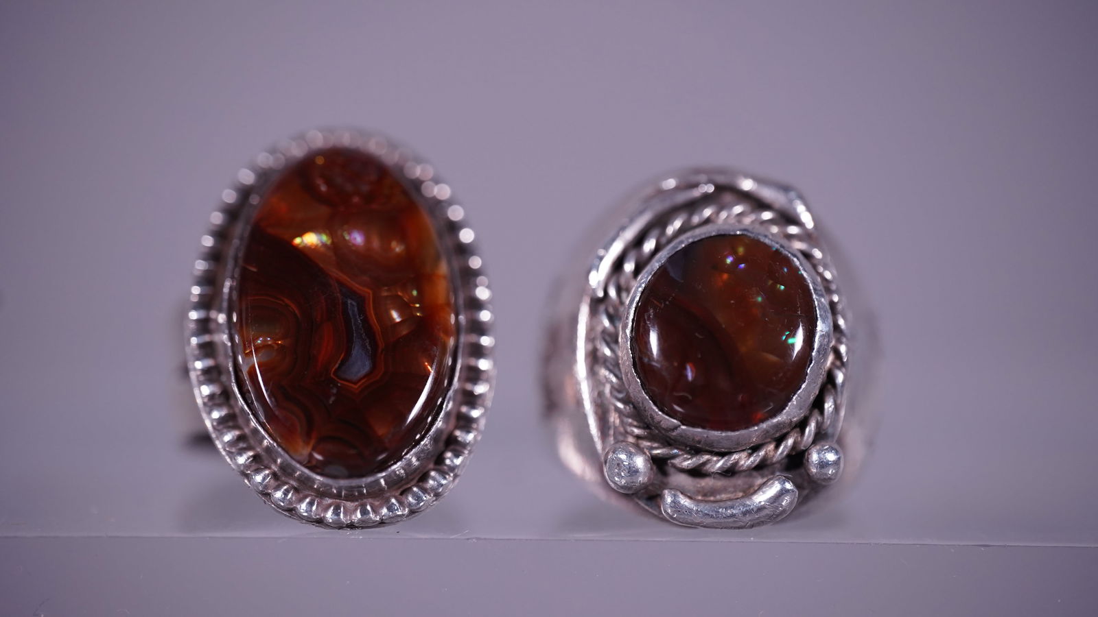 Two Vintage Customized Men Silver Metal Rings with Fire Opal Gemstone (1 of 6)