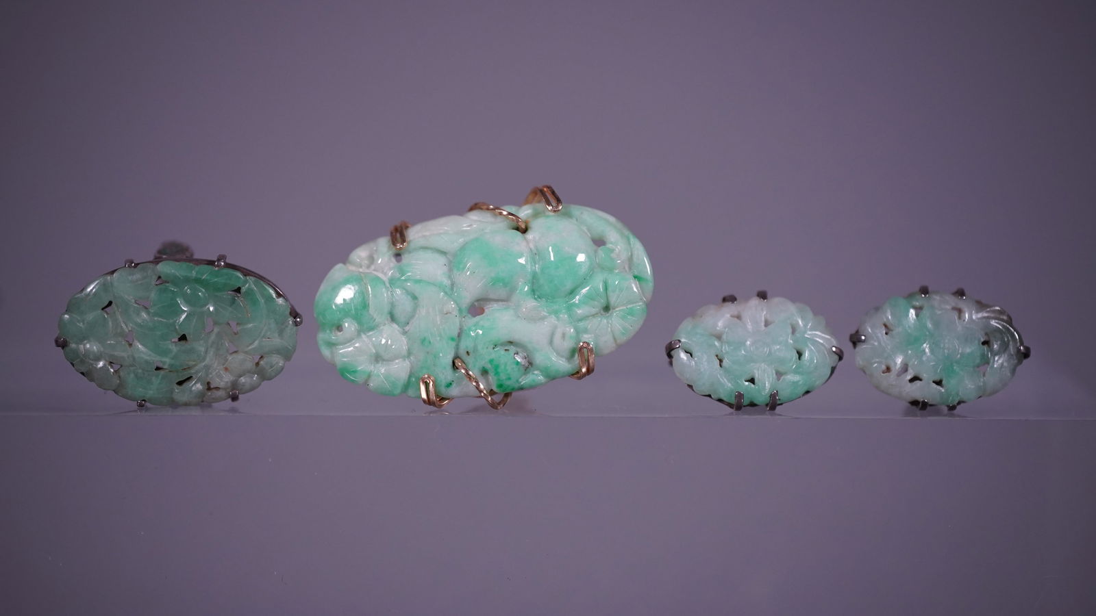 Two Old Antique Chinese Carved Jade Rings & Pair of Sterling Silver Jade Earrings (1 of 6)