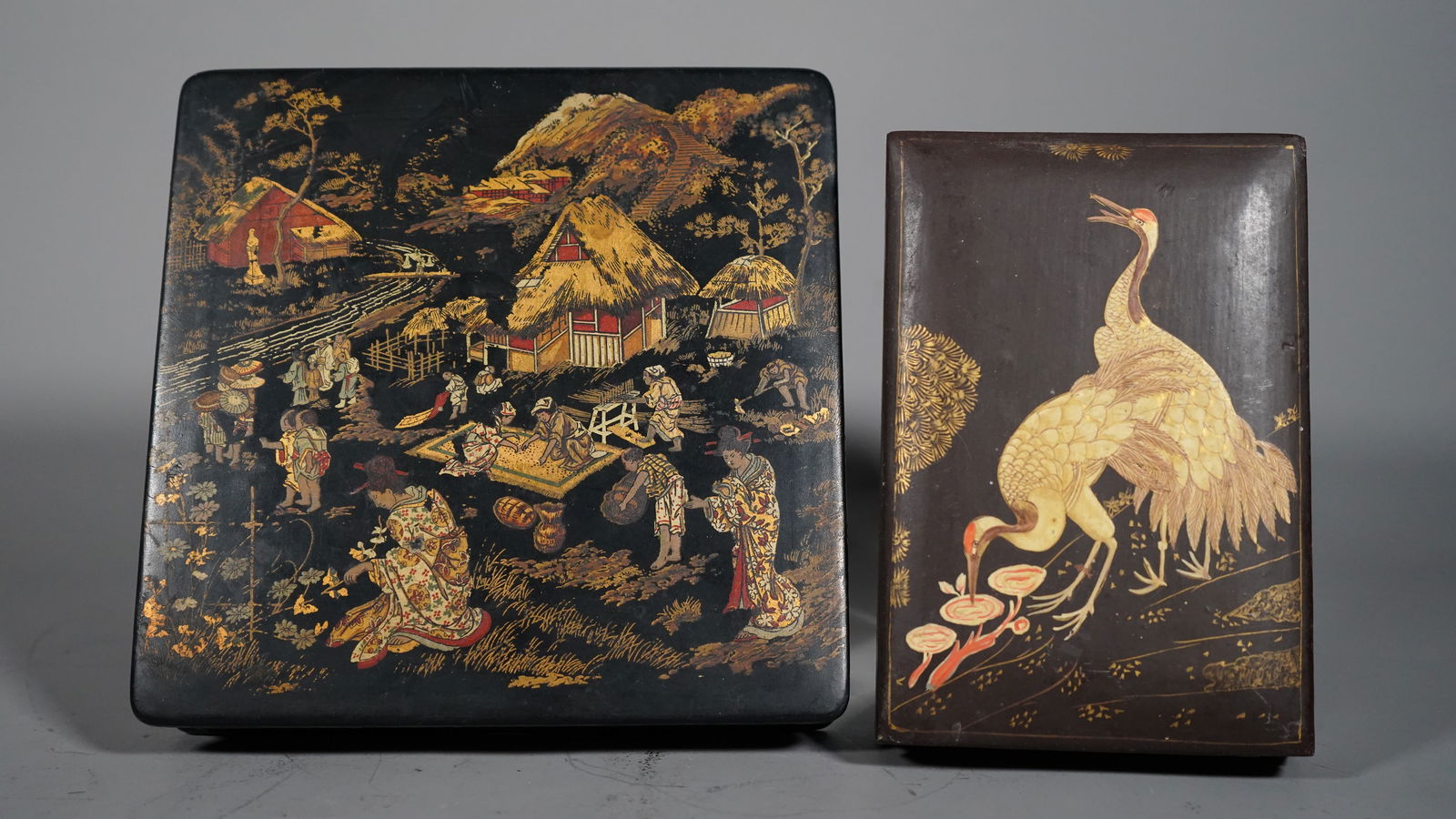 Two Antique Japanese Black & Brown Gilt Lacquered Boxes (1 of 6)