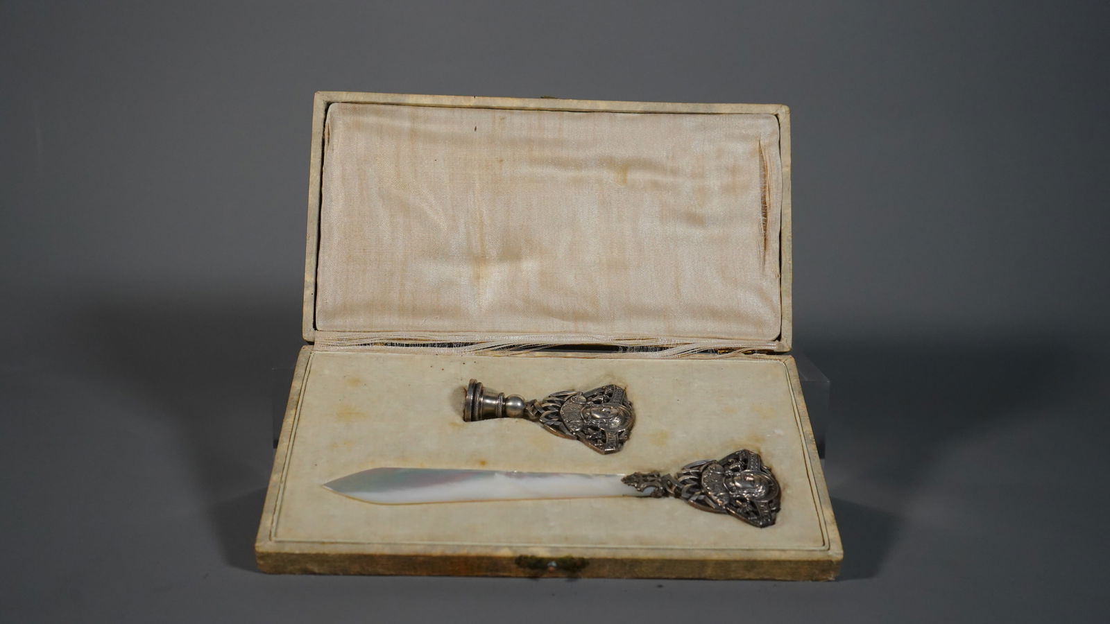 Box of 2 Set Antique Hallmarked Human Head Design Letter Envelope Mail Opener & Wax Seal Stamp (1 of 6)