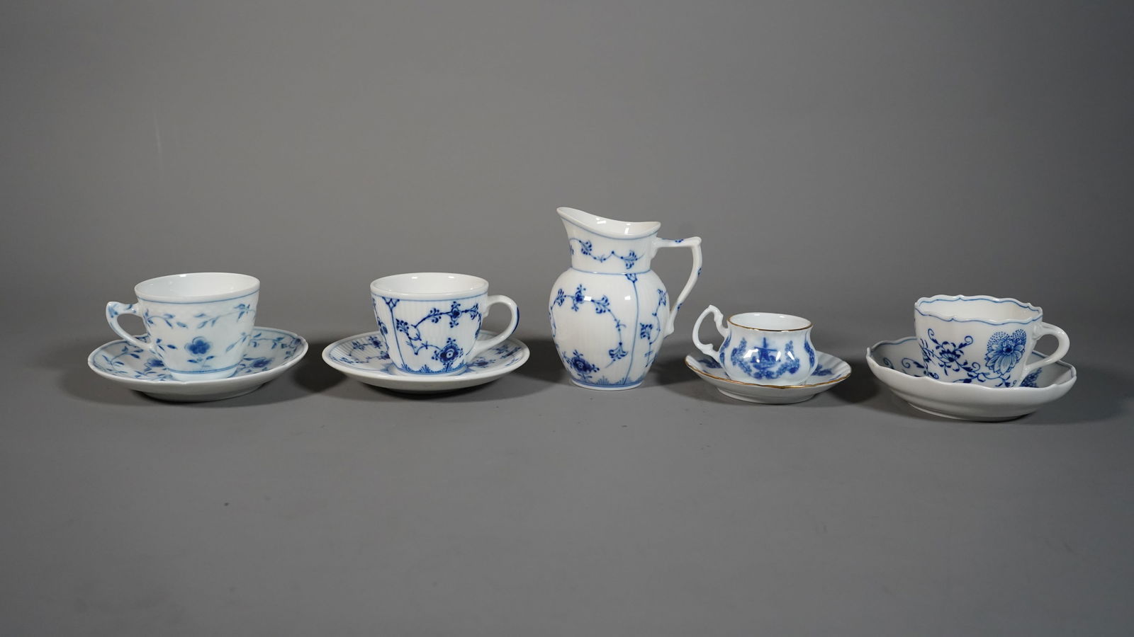 Set of 5 Vintage European Brand Porcelain Coffee/Tea China, Cups, Saucers and Creamer/Pitcher (1 of 8)