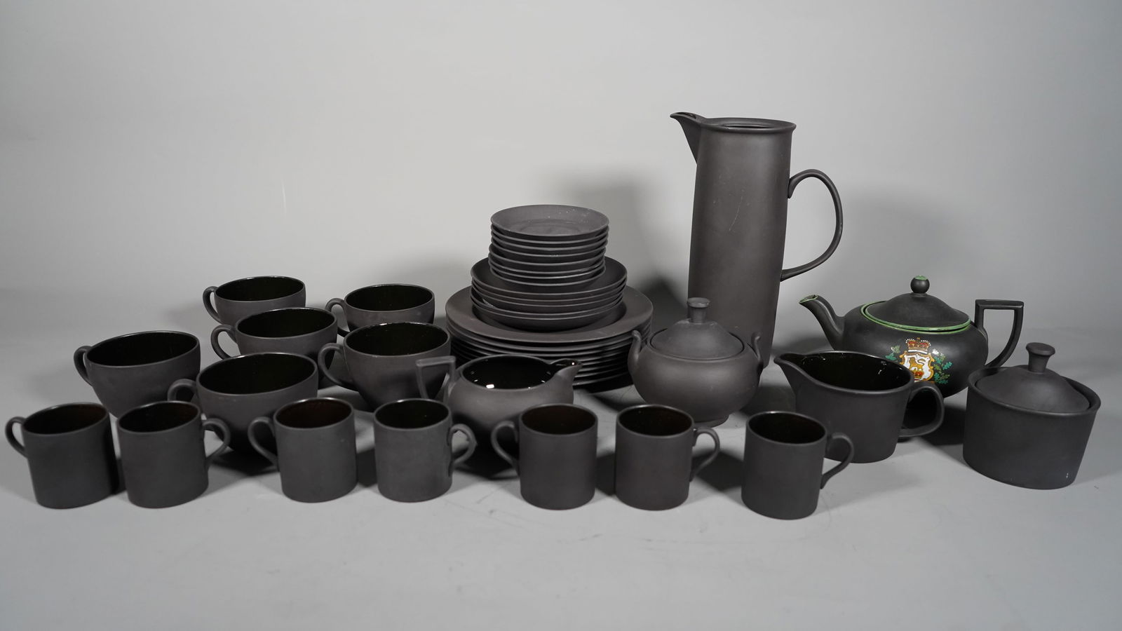 Group of 36 Vintage England Wedgwood Black Basalt Coffee/Tea Set (1 of 8)
