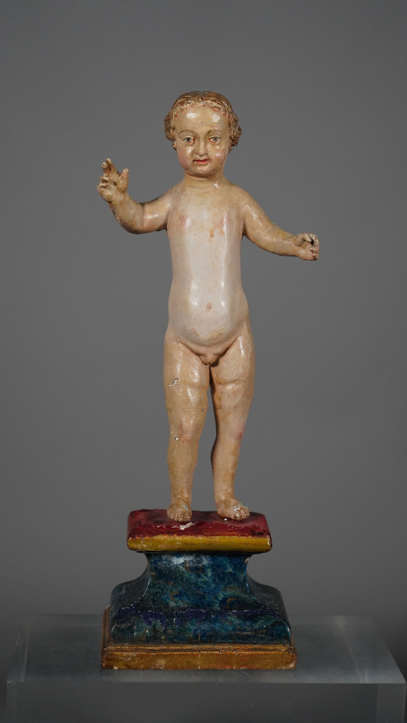 Rare Finely 18th Century Handmade Standing Wooden Child Jesus Figure Sculpture (1 of 6)