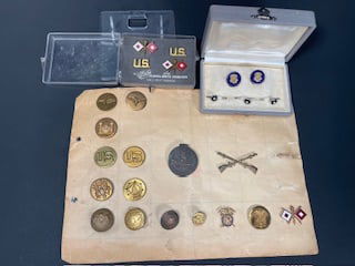 Lot of 20 Vintage U.S Military Brass Lapel Pin, Badge & Metal Button