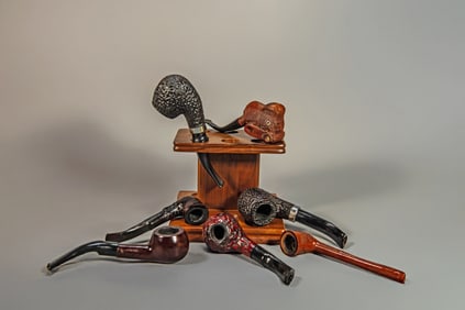 Lot of 7 Vintage Named Handmade Wooden Pipes