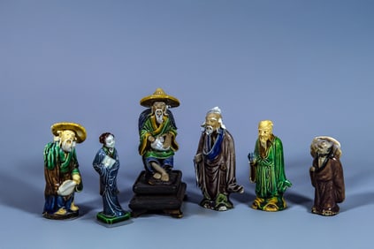 Group of 6 Antique Chinese Ceramic Figure Sculpture