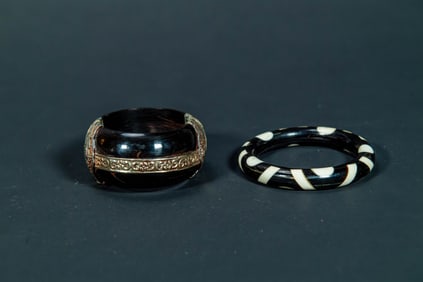 Two Vintage Horn Carving Buckle Bracelets