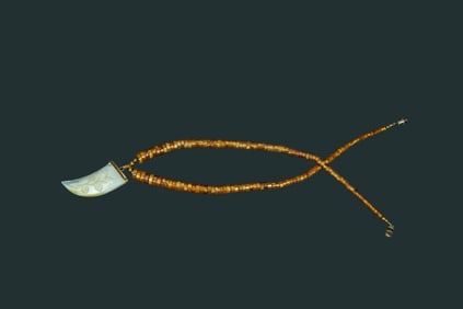 Vintage Necklace with Gold Coral Beads with Carved Mother of Peal Pendant