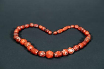 Very Old Ancient Tibetan Natual Red Stone (Jasper?) Beads Necklace