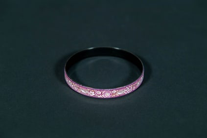 Stunning Vintage Signed "Michaela Frey Team" Enameled Bangle Bracelet