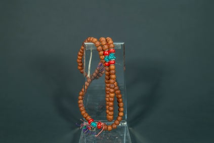 Vintage Traditional Tibetan Prayer Rosary Necklace with 108 Beads & Silver Layer