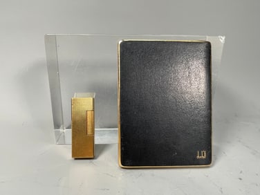 Vintage Authentic Dunhill Leather & Gold Plated Cigarette Case & Dunhill Gold Plated Lighter