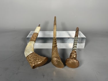 Group of 3 Vintage Gold Filled Parasol & Cane Handles with Mother of Pearl Decoration