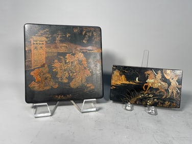 Two Antique Japanese Black & Gold Lacquered Boxes
