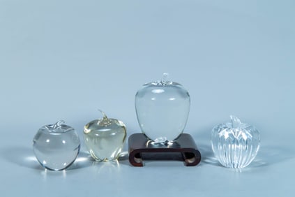 Group of 4 Vintage Crystal Apple Paper Weights