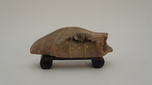 Vintage Chinese Hand-Carved Soapstone Leaf Shape Vase with Bat, Wall Decoration