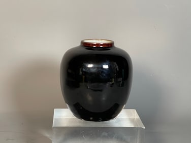 Antique Qing Dynasty Chinese Purple Black Glaze Porcelain Ginger Jar,  "Kangxi" Mark