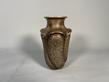 Vintage Ornate Customized Floral Design 4 Sides Brass Vase by D.F.