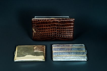 Set of 3 Vintage Gold & Sterling Silver & Leather Cigarette Cases