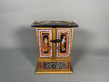 Unique Antique Indian Handmade & Painted Jewelry/Trinket Wooden Mini Cabinet