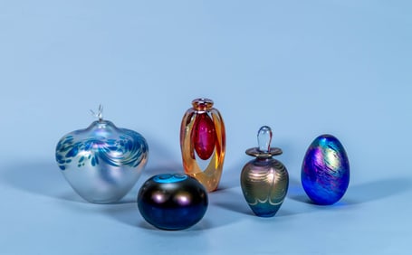 Group of 5 Signed Vintage Hand Blown Art Glass