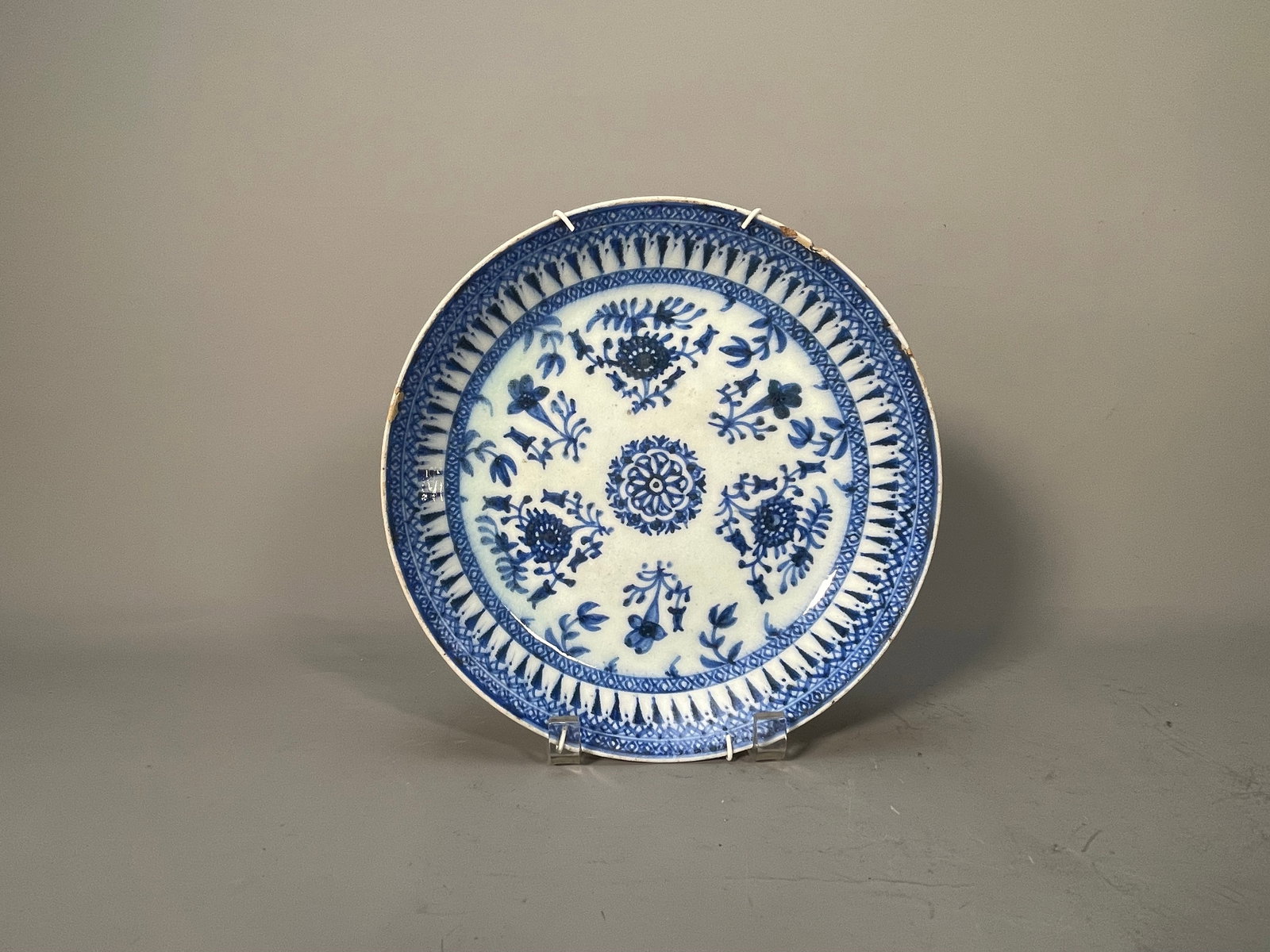 18th-19th Century Islamic Blue & White Fritware Pottery Dish Plate w/Signed (1 of 7)