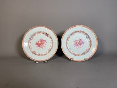 Pair of Vintage Abigail Adams Floral Porcelain Plates w/22K Gold Trim