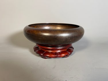 Vintage Japanese Brass Copper Round Brush Washer or Bonsai Pot w/Maker Signature