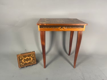 Two Vintage Italian Marquetry Musical Table & Jewelry Box
