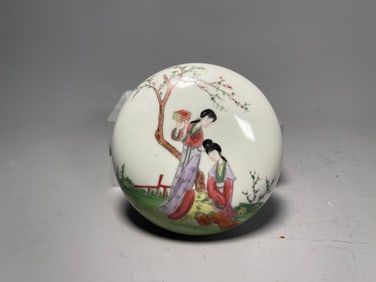 Antique Chinese Famille Rose Porcelain Seal Paste Box, Guangxu Mark