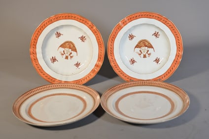 Group of 4 Antique Chinese Export Porcelain Dish Plates w/Armorial & Federal Eagle
