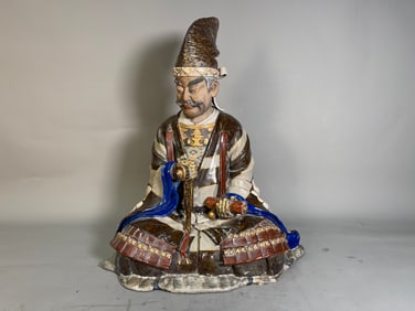 Large Vintage Japanese Hand-Painted Pottery Porcelain Figure Sitting Statue