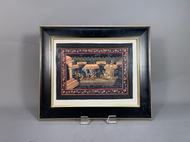 Fine Framed Vintage Indian Original Hand Painting on Cotton Fabric