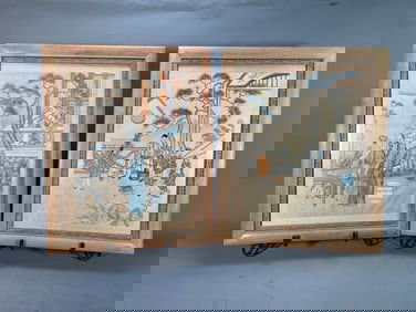 Two Framed Vintage Original Chinese Hand-painted Watercolor on Silk