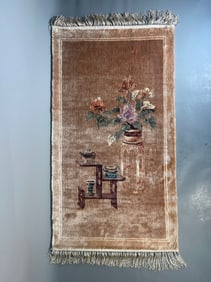 Vintage Chinese Hand-Knotted Silk Rug
