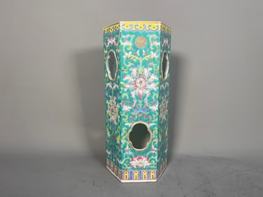 "Tongzhi" Mark Antique Chinese Famille Rose Hexagon Floral Porcelain Brush Pot