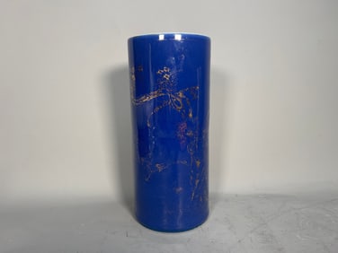 Beautiful Antique Chinese Cobalt Blue Porcelain Hat Stand w/ Gold Floral & Bird Design