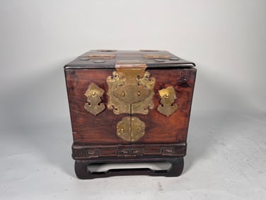 Antique Chinese Hand-Carved Rosewood Makeup Cosmetics Box with Mirror