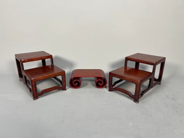 Set of 3 Fine Vintage Handmade Display Rosewood Stands