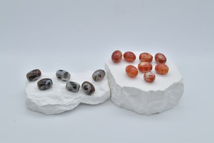 14 Fantastic Smooth Polished Pattern Agate Olive Beads w/Hole