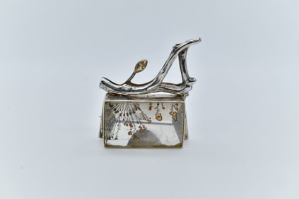 Exquisite & Unique Customized Sterling Silver Pendant Brooch w/Gem Inlaid