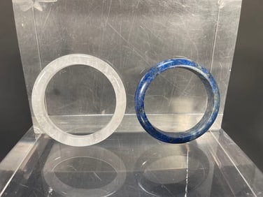 Two Vintage Women's Bangles Natural Lapis Lazuli & White Crystal