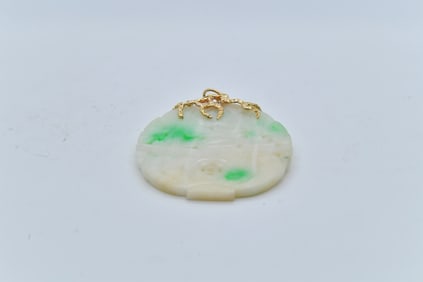 Large Vintage Customized Hand-Carved Jadite with 14K Gold Pendant