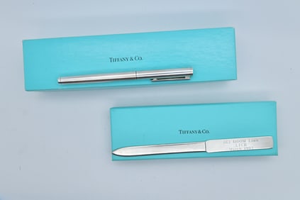 1837 Vintage Auth Tiffany & Co. 925 Sterling Silver Ball Point Pen w/Original Box & Pouch