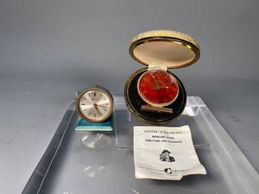 Two Vintage Boutique Mini Alarm Clocks, Swiss Caravelle & Germany Seth Thomas