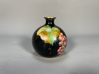 Vintage Kuo's China Cloisonne Brass Multi Color Grape & Butterfly Enamel Vase