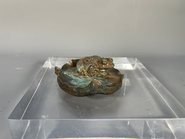 Vintage Bronze Sculpture Frog/Toad on Lily Pad, Artist Signed