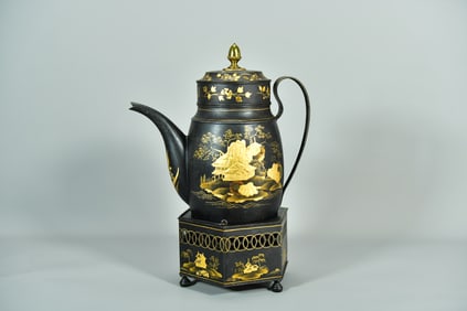 Meiji Period Antique Japanese Mixed Metal Tea Kettle w/Hexagon Brazier