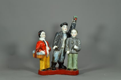60's Chinese Hand Painting Cultural Revolution Porcelain "The Red Lantern" Combination of Statues