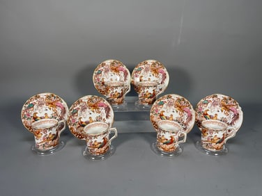 Set of 6 Vintage Royal Crown Derby English Bone China "Olde Avesbury" A.73 Coffee Set